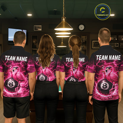 Thunder Pink Funny Flamingo Smokes Pool 8 Ball Women Billiard Shirt Custom Ball Billiard Team Attire NYN2612