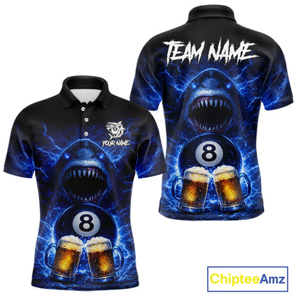 Blue Funny Lightning Shark Cheer Beers Pool 8 Ball Men Billiard Shirt Custom Ball Billiard Attire NYN2613