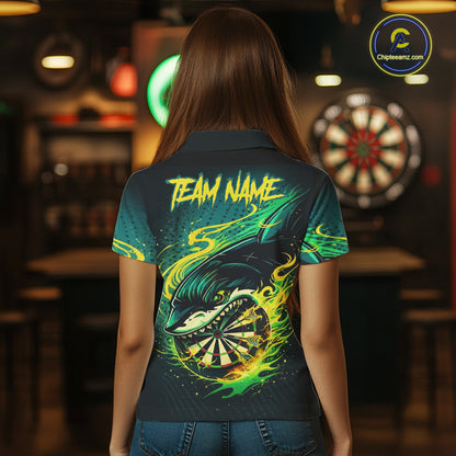 Green Splatter Paint Shark Dartboard & Arrow Men Darts Polo Shirt Custom Darts Team Jersey NYN2616