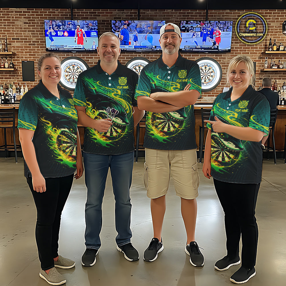 Green Splatter Paint Shark Dartboard & Arrow Men Darts Polo Shirt Custom Darts Team Jersey NYN2616