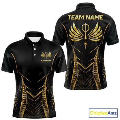 Personalized Black And Gold Wings Dart Arrow Men Darts Polo Shirt Custom Dart Team Jersey NYN2619