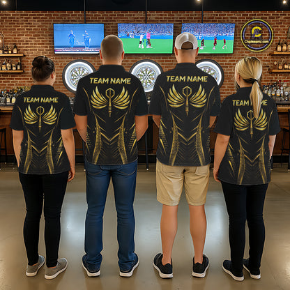 Personalized Black And Gold Wings Dart Arrow Men Darts Polo Shirt Custom Dart Team Jersey NYN2619