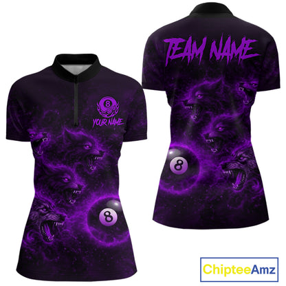 Horror Wolfs Purple Flames Smoke Pool 8 Ball Women Billiard Shirt Custom Ball Billiard Team Attire NYN2621