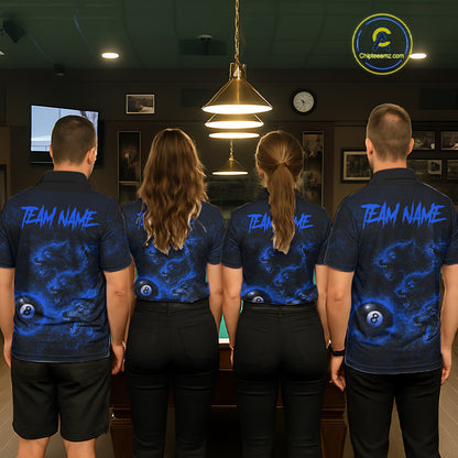 Horror Wolfs Blue Flames Smoke Pool 8 Ball Women Billiard Shirt Custom Ball Billiard Team Attire NYN2622