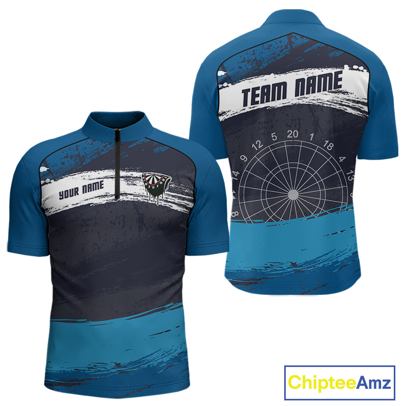 Blue Modern Grunge Dartboard Men's Darts Shirt - Custom Name For Dart Players NYN0414