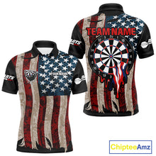 Load image into Gallery viewer, Dripping Dartboard Grunge US Flag Men&#39;s Darts Shirt - Custom Name For Dart Players NYN0420