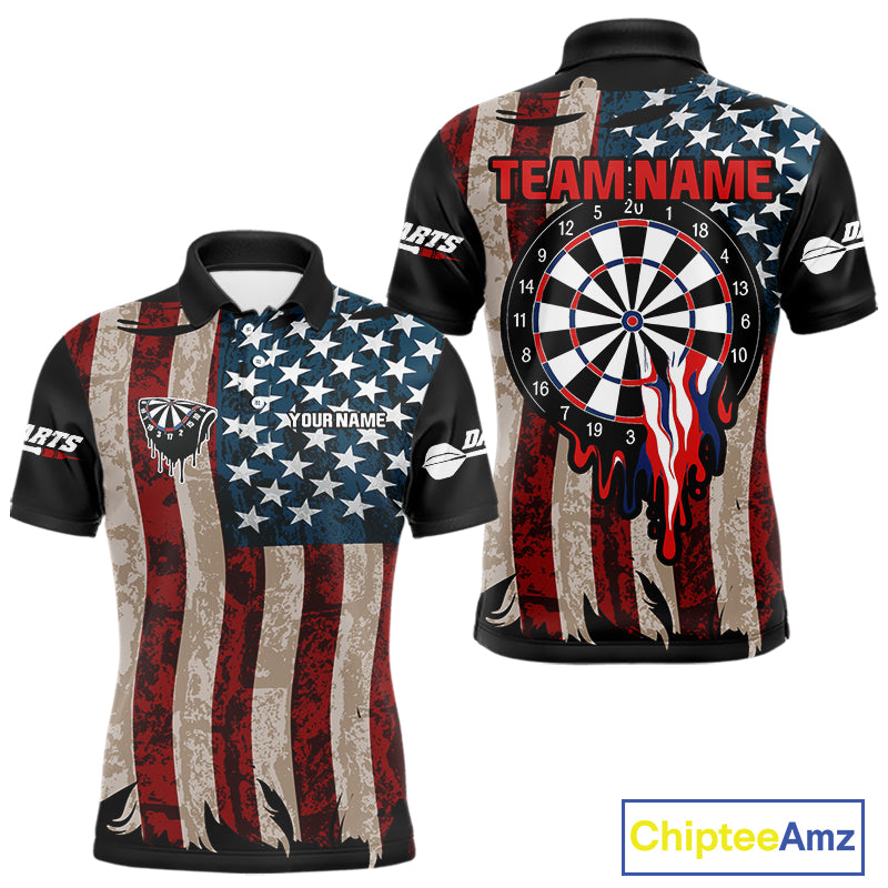Dripping Dartboard Grunge US Flag Men's Darts Shirt - Custom Name For Dart Players NYN0420