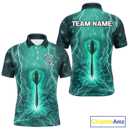 Turquoise Thunder Cracked Dartboard Men's Darts Shirt - Custom Name For Players NYN0423