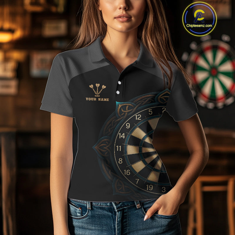 Vintage Blue Gold Celtic Dartboard Women's Darts Shirt - Custom Name For Players NYN0424