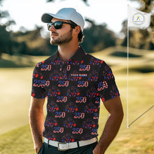 Load image into Gallery viewer, USA Anniversary Mens Golf Polo Shirt Custom Golf Pattern Patriotic Golf Tops |Black NYN3389