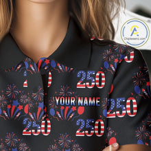 Load image into Gallery viewer, USA Anniversary Womens Golf Polo Shirt Custom Golf Pattern Patriotic Golf Tops |Black NYN3389
