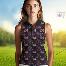 Load image into Gallery viewer, USA Anniversary Womens Golf Sleeveless Polo Shirt Custom Golf Pattern Patriotic Golf Tops |Black NYN3389