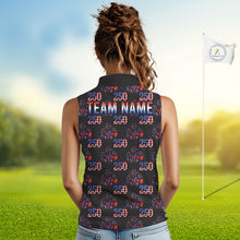 Load image into Gallery viewer, USA Anniversary Womens Golf Sleeveless Polo Shirt Custom Golf Pattern Patriotic Golf Tops |Black NYN3389
