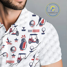 Load image into Gallery viewer, USA Anniversary Mens Golf Polo Shirt Custom White Golf Ball Pattern Patriotic Golf Tops NYN3392