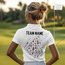 Load image into Gallery viewer, USA Anniversary Womens Golf Polo Shirt Custom White Golf Ball Pattern Patriotic Golf Tops NYN3392