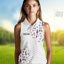 Load image into Gallery viewer, USA Anniversary Womens Golf Sleeveless Polo Shirt Custom White Golf Ball Patriotic Golf Tops NYN3392