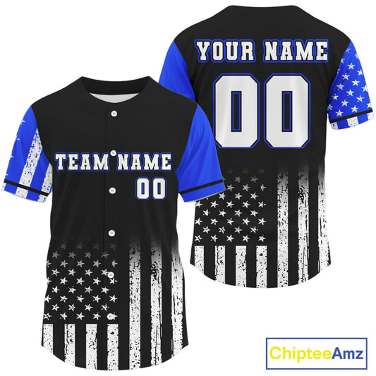 Custom Black And Blue US Flag Patriotic Baseball Shirt For Men Youth Baseball Jerseys NYN0903