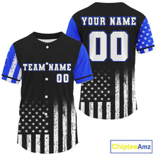Load image into Gallery viewer, Custom Black And Blue US Flag Patriotic Baseball Shirt For Men Youth Baseball Jerseys NYN0903