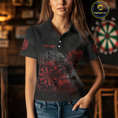 Custom Red Splatter Rose Dartboard Grunge Darts Polo Shirt For Women Outfit Dart Jerseys NYN1832
