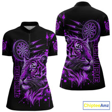 Load image into Gallery viewer, Purple Neon Tiger Lightning Dartboard Women Dart 1/4-Zip Shirts Custom Name &amp; Team Dart Jerseys NYN2099