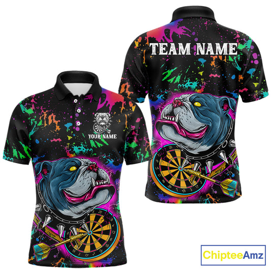 Custom Colorful Bulldog Dartboard 3D Funny Dart Shirts Polo For Men Dart League Jerseys NYN2107