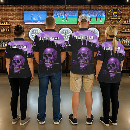 Custom Holographic Purple Skull Darts Shirt Polo For Men Light Skull Dart League Jerseys NYN2109