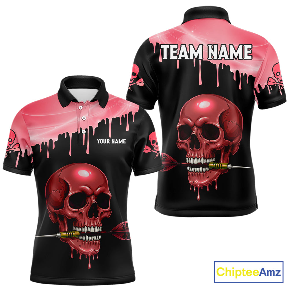 Custom Holographic Red Skull Darts Shirt Polo For Men Light Skull Dart League Jerseys NYN2110