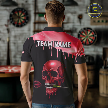 Custom Holographic Red Skull Darts Shirt Polo For Men Light Skull Dart League Jerseys NYN2110