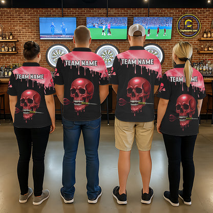 Custom Holographic Red Skull Darts Shirt Polo For Men Light Skull Dart League Jerseys NYN2110