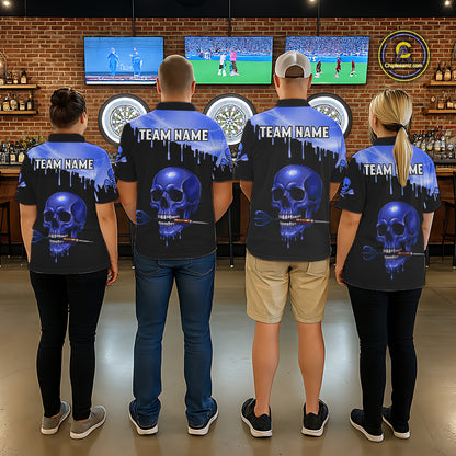 Custom Holographic Blue Skull Darts Shirt 1/4-Zip For Men Light Skull Dart League Jerseys NYN2111