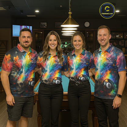 Custom Colorful Smoke 8 Ball Men's Billiard Shirts Personalized Skull Billiard Team Attire NYN2331