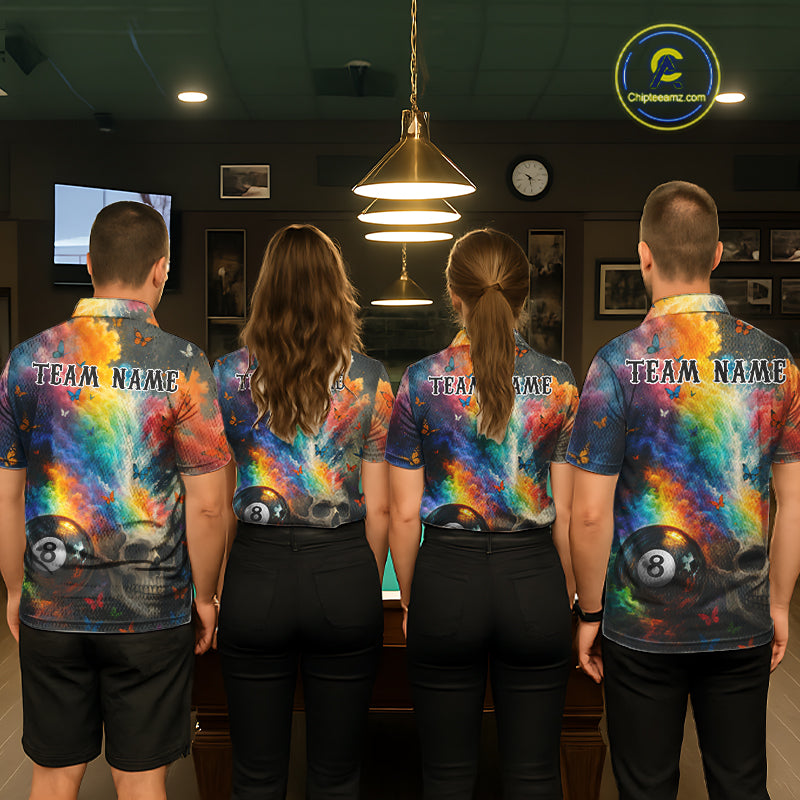 Custom Colorful Smoke 8 Ball Men's Billiard Shirts Personalized Skull Billiard Team Attire NYN2331