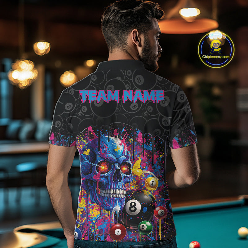 Dripping Splatter Billiard 8 Ball Shirts For Men Personalized Skull Billiard Team Attire NYN2332