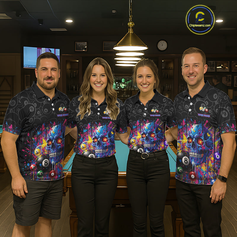 Dripping Splatter Billiard 8 Ball Shirts For Men Personalized Skull Billiard Team Attire NYN2332