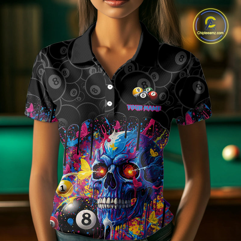 Dripping Splatter Billiard 8 Ball Shirts For Women Personalized Skull Billiard Team Attire NYN2332