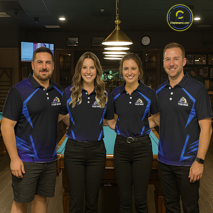 Custom 8 Ball & 9 Ball Men's Billiard Shirt Personalized Thunder Blue Billiard Team Shirt NYN2336