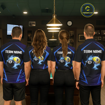 Custom 8 Ball & 9 Ball Men's Billiard Shirt Personalized Thunder Blue Billiard Team Shirt NYN2336