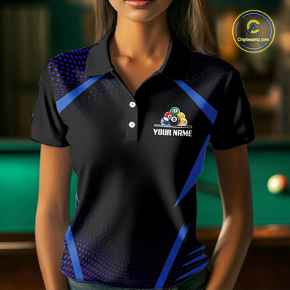 Custom 8 Ball & 9 Ball Women's Billiard Shirt Personalized Thunder Blue Billiard Team Shirt NYN2336