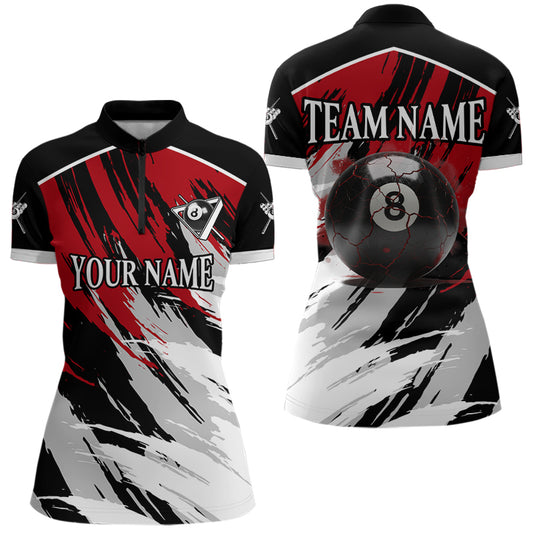 Black & Red Grunge Billiard Ball Shirts For Women Personalized Cracked 8 Ball Billiard Gifts NYN2340