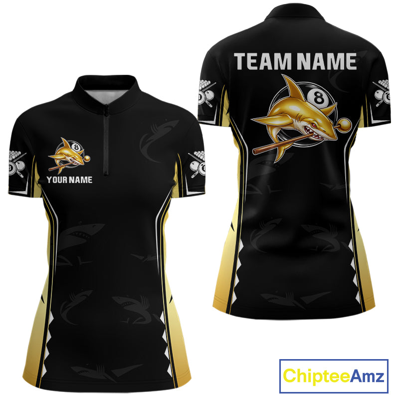 Funny Gold Shark Ball 8 & Cue Billiard Shirts For Women Personalized Billiard Attire Gifts NYN2341