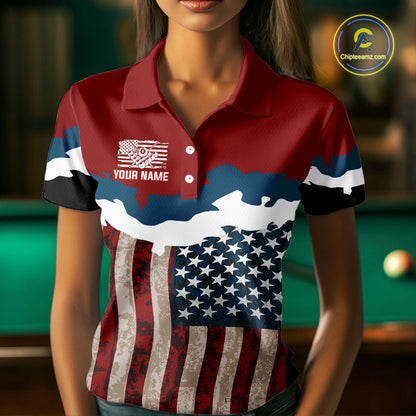 Black & Red 8 Ball Crown Women's Billiard Polo & 1/4 Zip Shirt Custom Billiard Team Jersey NYN2344