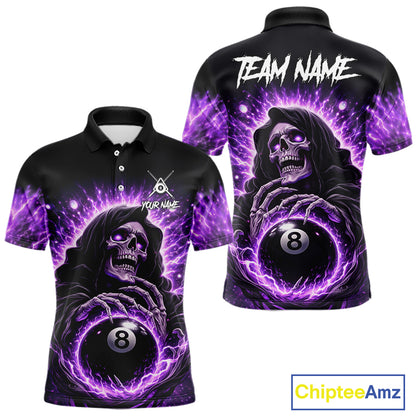 Lightning Purple Scary Grim Reaper Pool 8 Ball Men Billiard Shirt Custom Ball Billiard Team Attire NYN2624