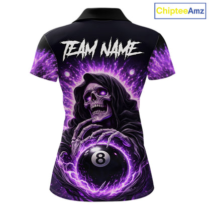 Lightning Purple Scary Grim Reaper Pool 8 Ball Women Billiard Shirt Custom Ball Billiard Team Attire NYN2624