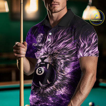 Purple Smokes Lion Paint Pool 8 Ball Men Billiard Polo & 1/4-Zip Shirt Custom Billiard Team Attire NYN2626