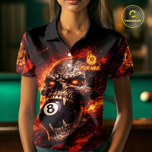 Load image into Gallery viewer, Cracked Soil Skull Red Flames Pool 8 Ball Women Billiard Polo &amp; 1/4-Zip Shirt Custom Billiard Attire NYN2627