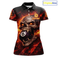 Load image into Gallery viewer, Cracked Soil Skull Red Flames Pool 8 Ball Women Billiard Polo &amp; 1/4-Zip Shirt Custom Billiard Attire NYN2627