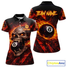 Load image into Gallery viewer, Cracked Soil Skull Red Flames Pool 8 Ball Women Billiard Polo &amp; 1/4-Zip Shirt Custom Billiard Attire NYN2627