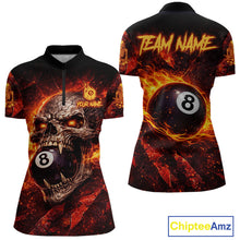 Load image into Gallery viewer, Cracked Soil Skull Red Flames Pool 8 Ball Women Billiard Polo &amp; 1/4-Zip Shirt Custom Billiard Attire NYN2627