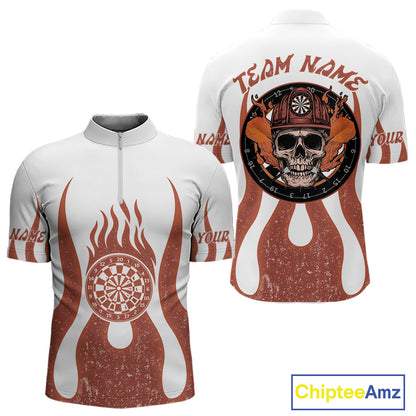 Skull Firefighter Orange-White Custom Flame Dart Shirt For Men, Dart Team Jerseys NYN0230