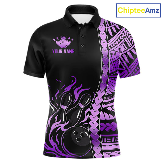 Men's purple tribal bowling polo, custom bowling league shirt